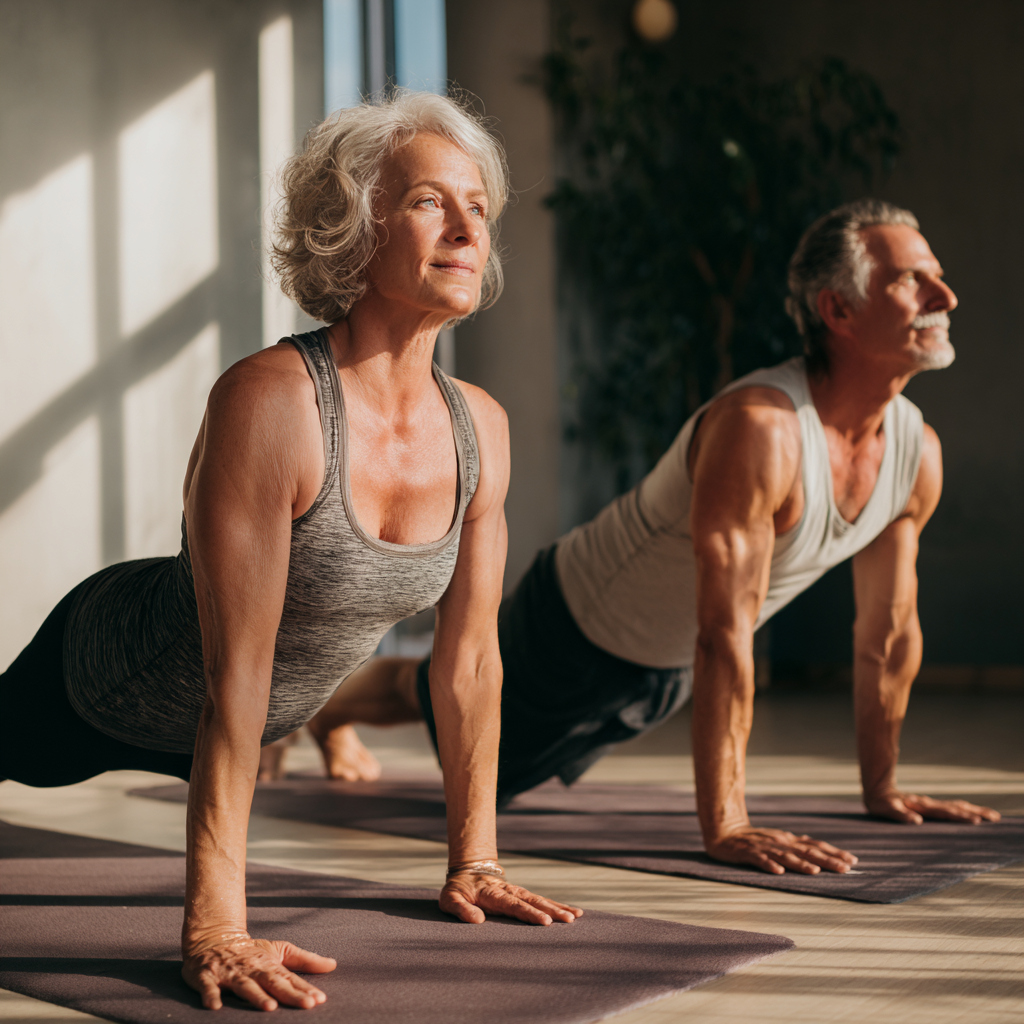 Fresh healthy Ukrainian foods arranged aesthetically including vegetables, grains, and natural ingredients supporting flexibility and muscle health